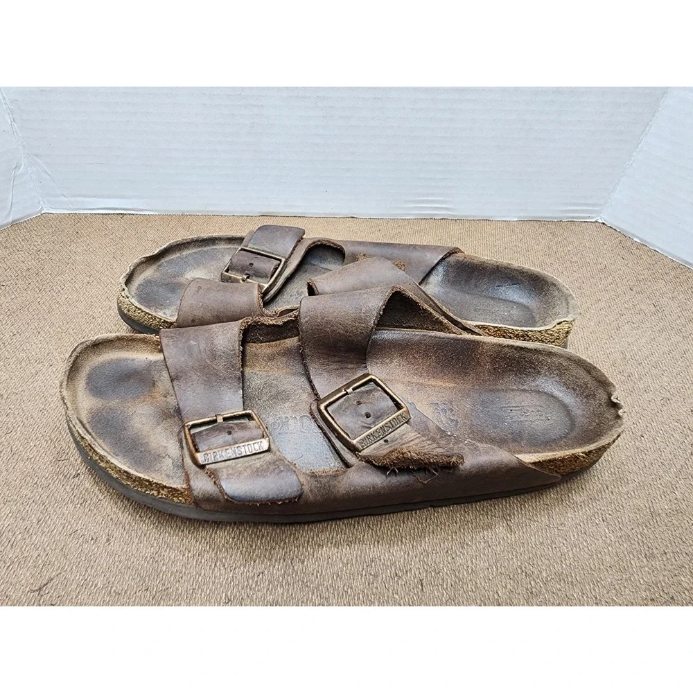 Birkenstock Two Strap Arizona Sandals Brown Leather Women 10 Men 8